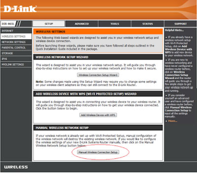از منوی بالا بخش Wireless Setup را انتخاب کنید.